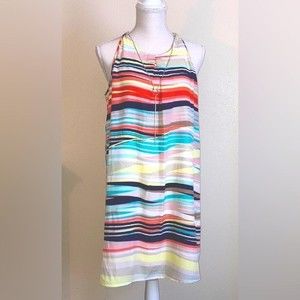 NWT Speechless Juniors size Medium multi color striped jewel neck sheath dress